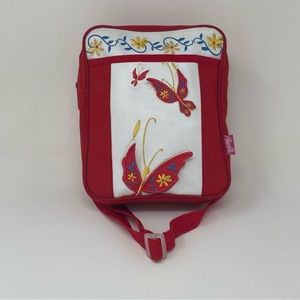 Vintage Y2K Barbie Embroidered 3D Layer Butterflies Red White Messenger Bag Rare